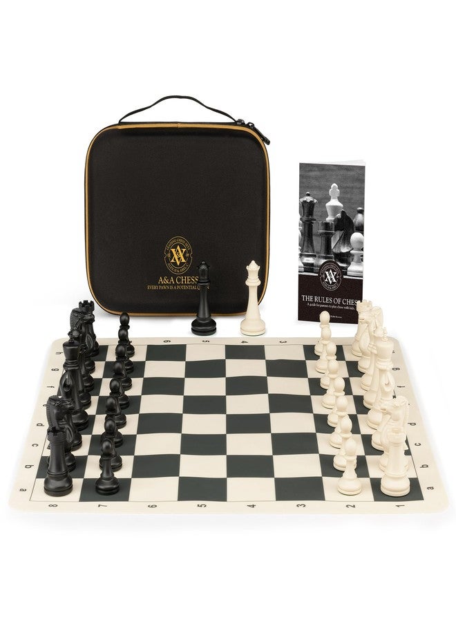 A&A Tournament Chess Set/ 20''x20'' Foldable Silicone Chess Board / 3.75'' King Height Plastic Quadruple Weighted Classic Staunton Pieces/Storage Bag for 6 Years Old - 2 Players - Image 2