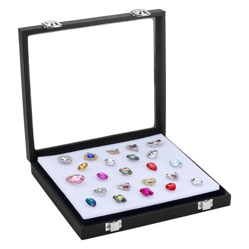 PH PandaHall Diamond Storage Box Leather Jewelry Display Case Gemstone Display Box Gem Containers Boxes Glass Top Jewelry Organizer with Sponge and Clasp for Collectible Rhinestone Crystal Showcase - Image 1
