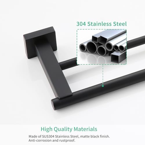Miyili 23.6-Inch Matte Black Double Towel Bar - SUS 304 Stainless Steel Bathroom Towel Holder Rack - Image 4