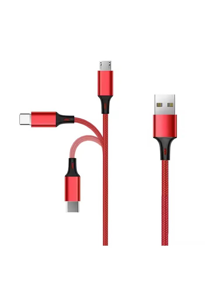 Multi USB Charger Cable, 3 in 1 Nylon Braided Multiple USB Fast Charging Cable Port Connectors Compatible with Cell Phones Tablets Universal Use（1.2 Meters） - Red