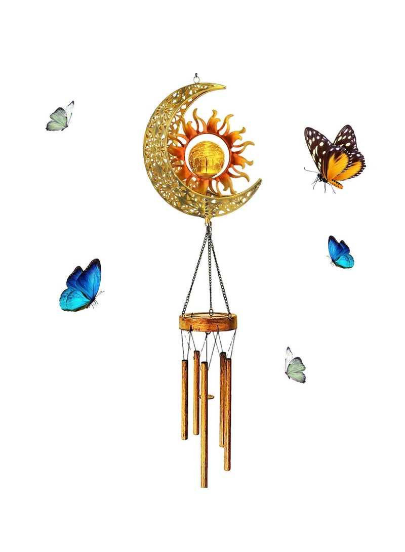 Wind Chime Lights, Decorative Wind Chimes,Large Memorial Wind Chimes, Solar Powered, Waterproof Led Wind Chimes with Crackle Glass Ball for Outdoor