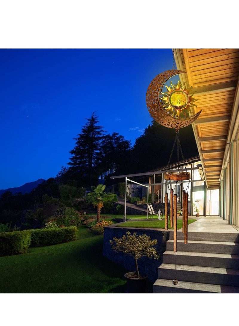 Wind Chime Lights, Decorative Wind Chimes,Large Memorial Wind Chimes, Solar Powered, Waterproof Led Wind Chimes with Crackle Glass Ball for Outdoor
