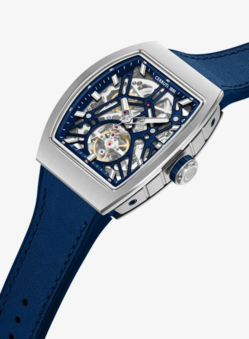 شيروتي 1881 Calliano Blue Dial Silicone-Leather Strap Analog Watch for Men, 48mm