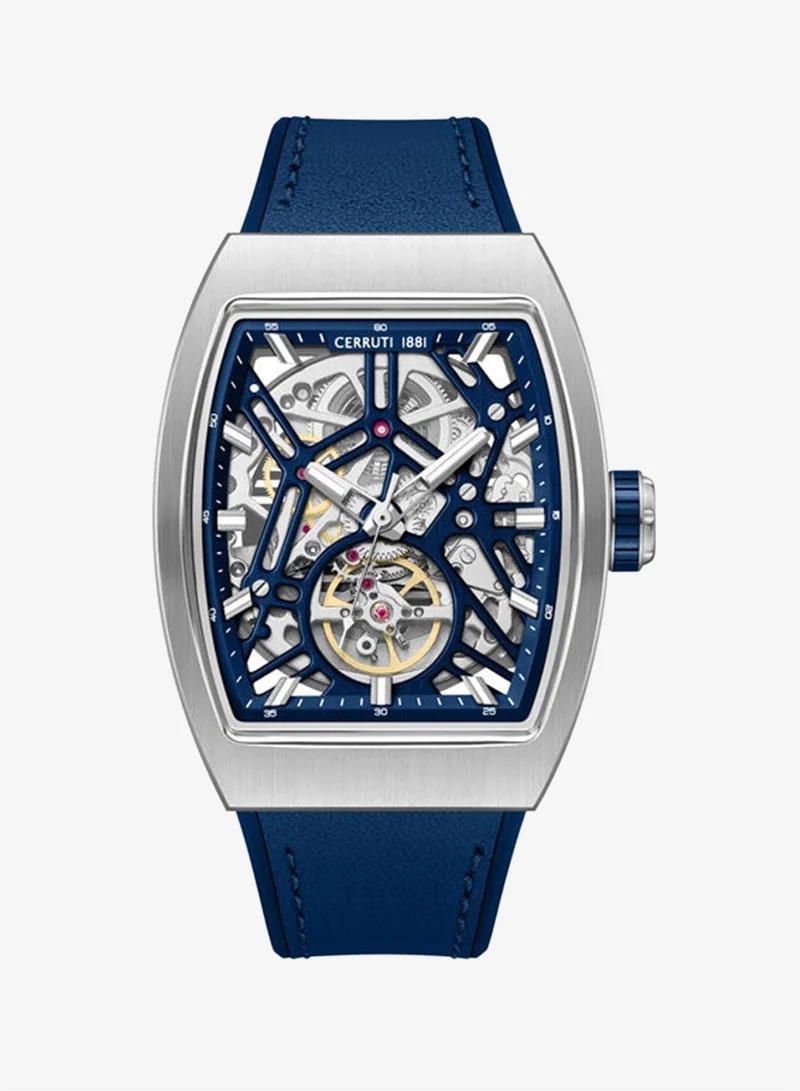 شيروتي 1881 Calliano Blue Dial Silicone-Leather Strap Analog Watch for Men, 48mm