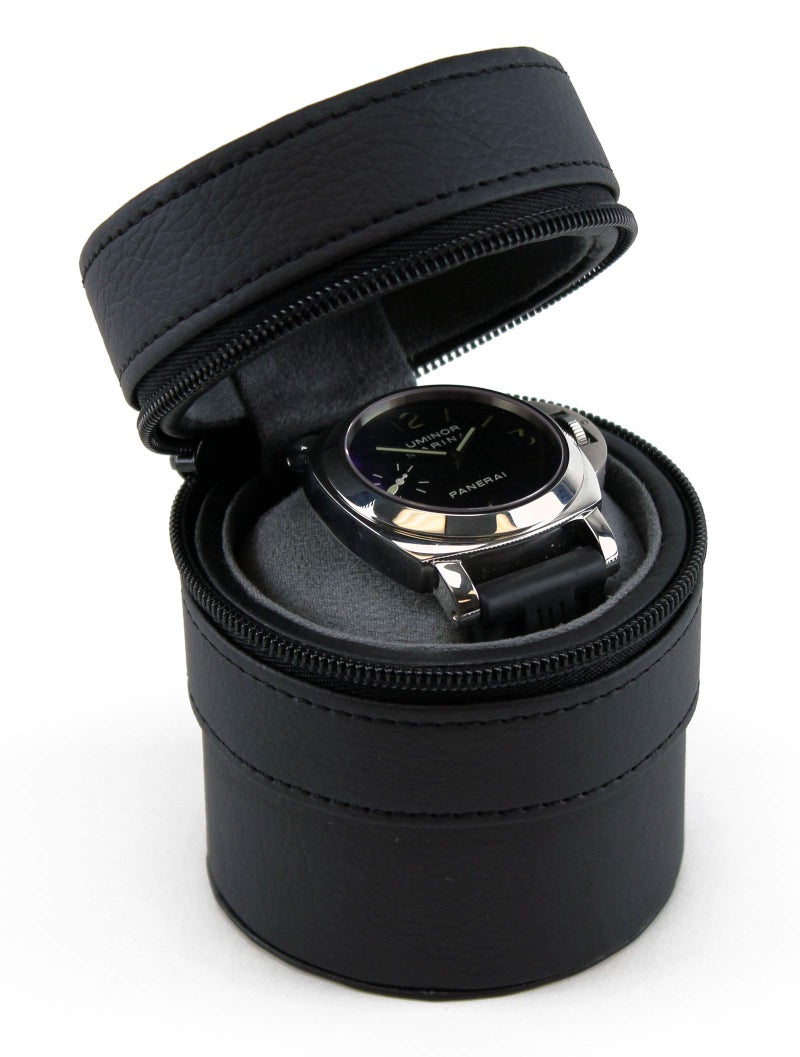 Heiden Travel Watch Case for Men - Black Leather Watch Box Cylindrical - Great for Travel with Large Watches - Image 2