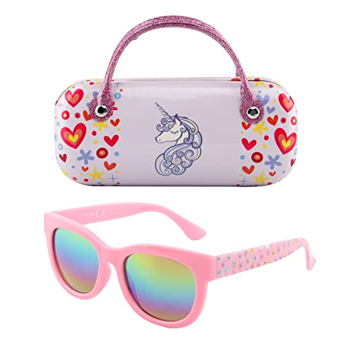 KENBO Kids Sunglasses for Girls UV Protection Toddler Sunglasses with Handled Unicorn Glasses Case - Image 1