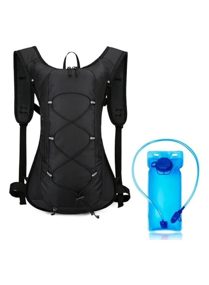 Green Tiger Hydration Backpack with 2L Water Bladder Lightweight Water Backpack Thermal Insulated Tactical Backpack Rucksack for Hiking Running Camping Skiing Cycling (Black) - Image 1