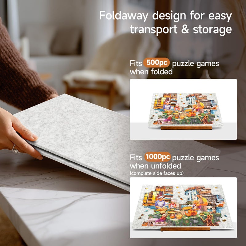 Tektalk Foldable Jigsaw Puzzle Board with 3 Angle Adjustable Bracket/Stand, Lightweight Portable Puzzle Mat Plateau with Wooden Easel, Foldaway Felt Puzzle Table, for Up to 1000 Pieces (Light Gray) - Image 2