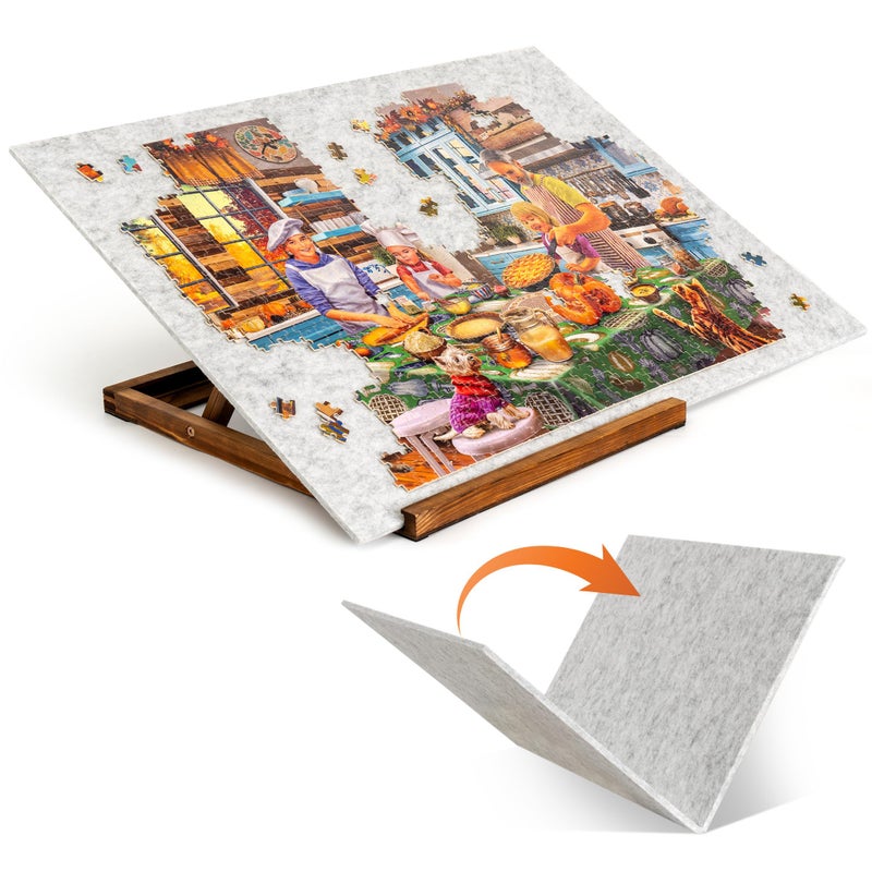 Tektalk Foldable Jigsaw Puzzle Board with 3 Angle Adjustable Bracket/Stand, Lightweight Portable Puzzle Mat Plateau with Wooden Easel, Foldaway Felt Puzzle Table, for Up to 1000 Pieces (Light Gray) - Image 1