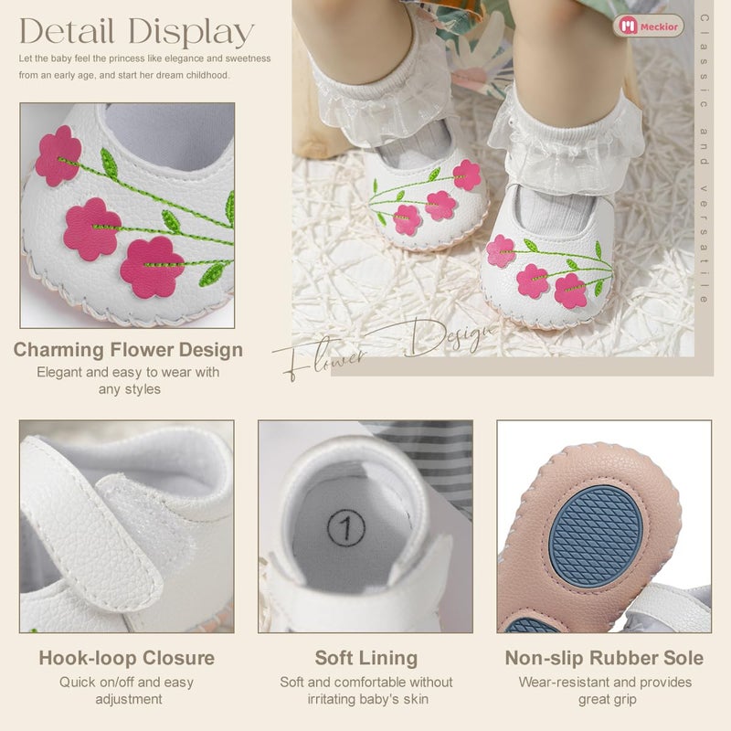 Meckior Infant Baby Girl Sandals Soft Non-Slip Rubber Sole Handmade Princess Wedding Dress Shoes Toddler First Walkers - Image 5
