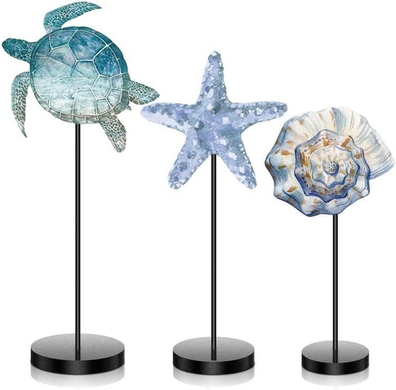 Maitys 3 Pcs Summer Ocean Beach Lemon Wood Table Sign Standing Wooden Tabletop Home Decor Rustic Wooden Tabletop Centerpiece Tall Standing Block Decorations for Kitchen Table(Ocean) - Image 1