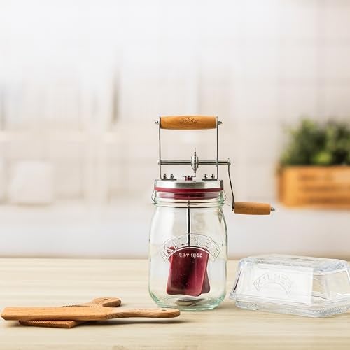 Kilner Premium Airtight Borosilicate Glass Butter Churner with Hand Crank, Acacia Wood Handle & Stainless Steel Gear - 1000ml | Ideal for Homemade Butter Making - Image 5