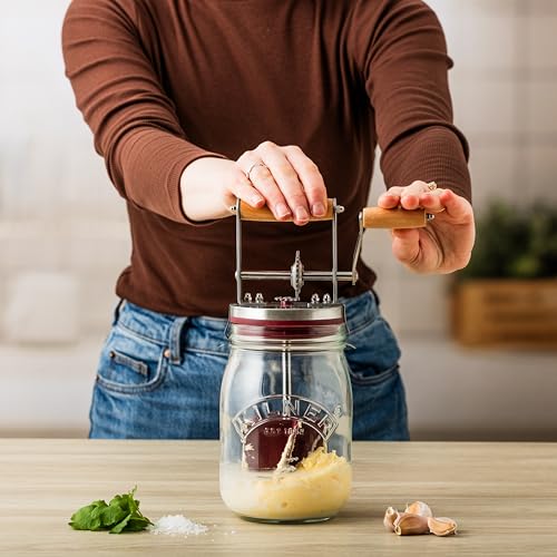 Kilner Premium Airtight Borosilicate Glass Butter Churner with Hand Crank, Acacia Wood Handle & Stainless Steel Gear - 1000ml | Ideal for Homemade Butter Making - Image 4
