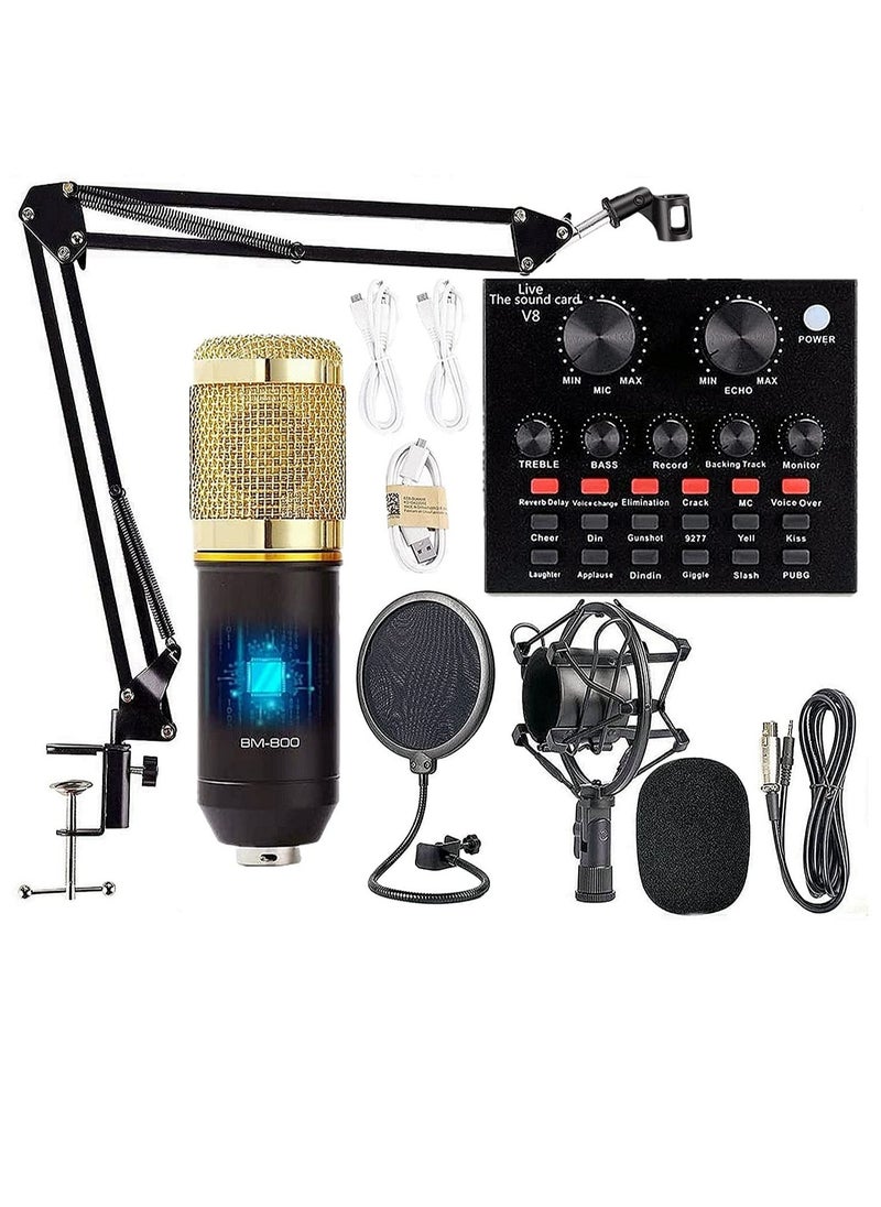 ELTRAZONE Podcast Equipment Bundle, BM-800 Mic Kit with Live Sound Card, Adjustable Mic Suspension Scissor Arm, Metal Shock Mount and Double-Layer Pop Filter for Studio Recording & Broadcasting (Gold)  - Image 1