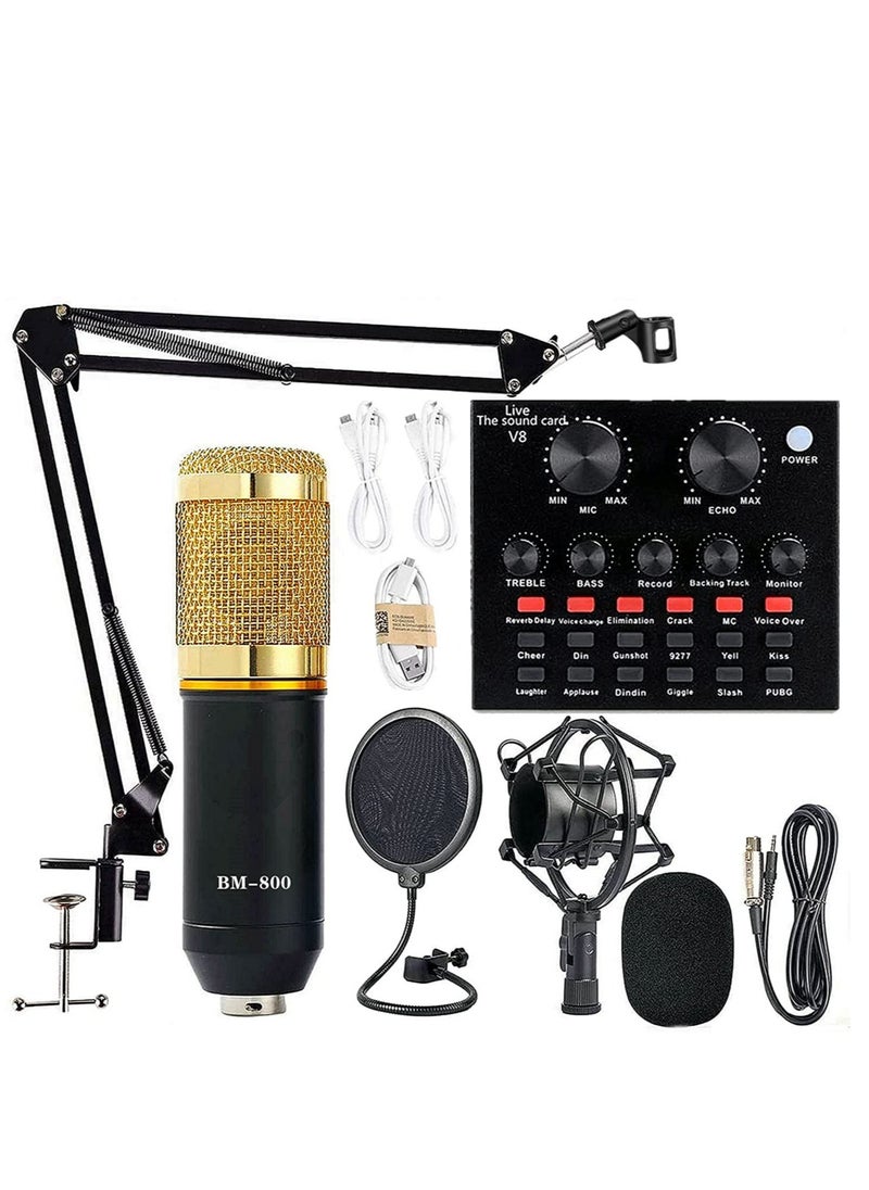 ELTRAZONE Podcast Equipment Bundle, BM-800 Mic Kit with Live Sound Card, Adjustable Mic Suspension Scissor Arm, Metal Shock Mount and Double-Layer Pop Filter for Studio Recording & Broadcasting (Gold)  - Image 3