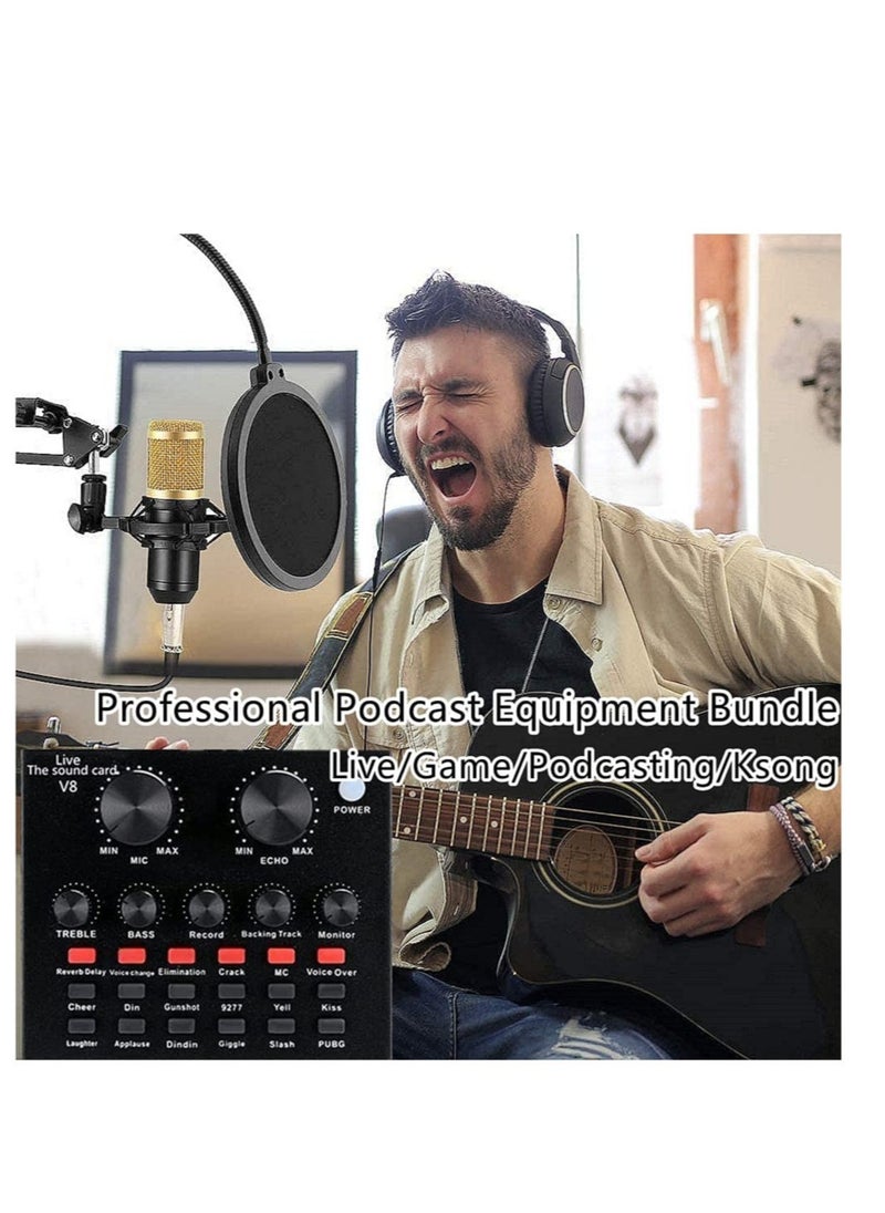 ELTRAZONE Podcast Equipment Bundle, BM-800 Mic Kit with Live Sound Card, Adjustable Mic Suspension Scissor Arm, Metal Shock Mount and Double-Layer Pop Filter for Studio Recording & Broadcasting (Gold)  - Image 2