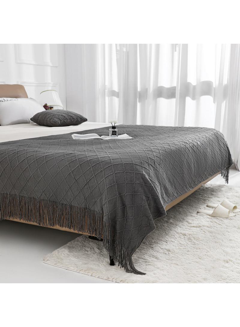 general Vintage Blanket Solid Color Knitted Blanket Sofa Blanket  - Image 1