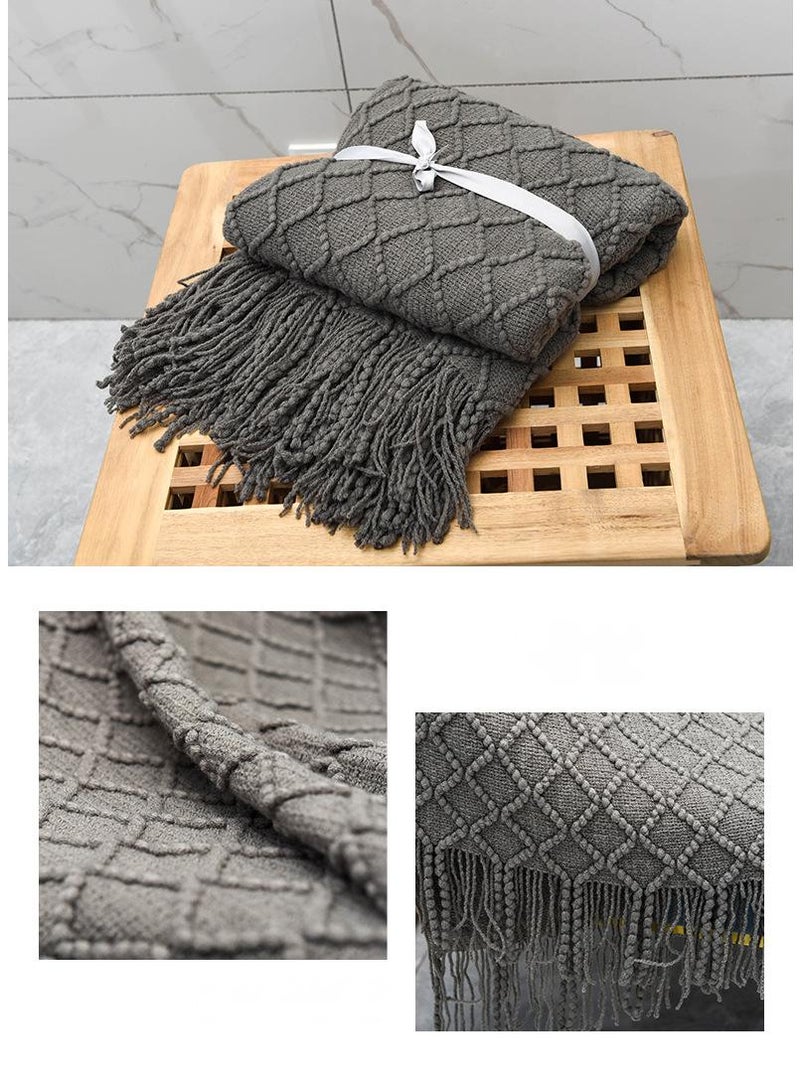 general Vintage Blanket Solid Color Knitted Blanket Sofa Blanket  - Image 3