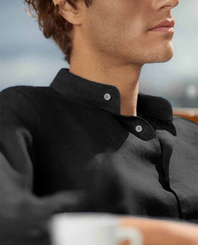 Lion Nardo Mens Dress Shirts Wrinkle Free Dress Shirts for Men Long Sleeve Button Down Shirts Banded Collar Shirts Black - Image 3