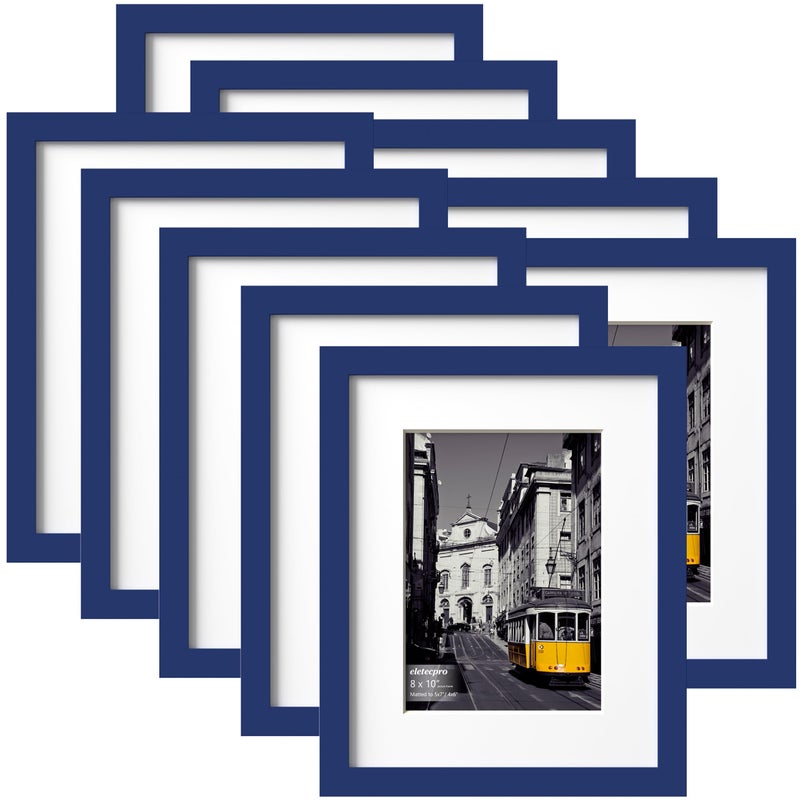 eletecpro 8x10 Picture Frames Set of 10  Picture Frame Collage Wall Decor Display 5x7 Photo With Mat or 8x10 without Mat  Home Decor Gallery Frame for Table Top or Wall Mounting  Blue - Image 1