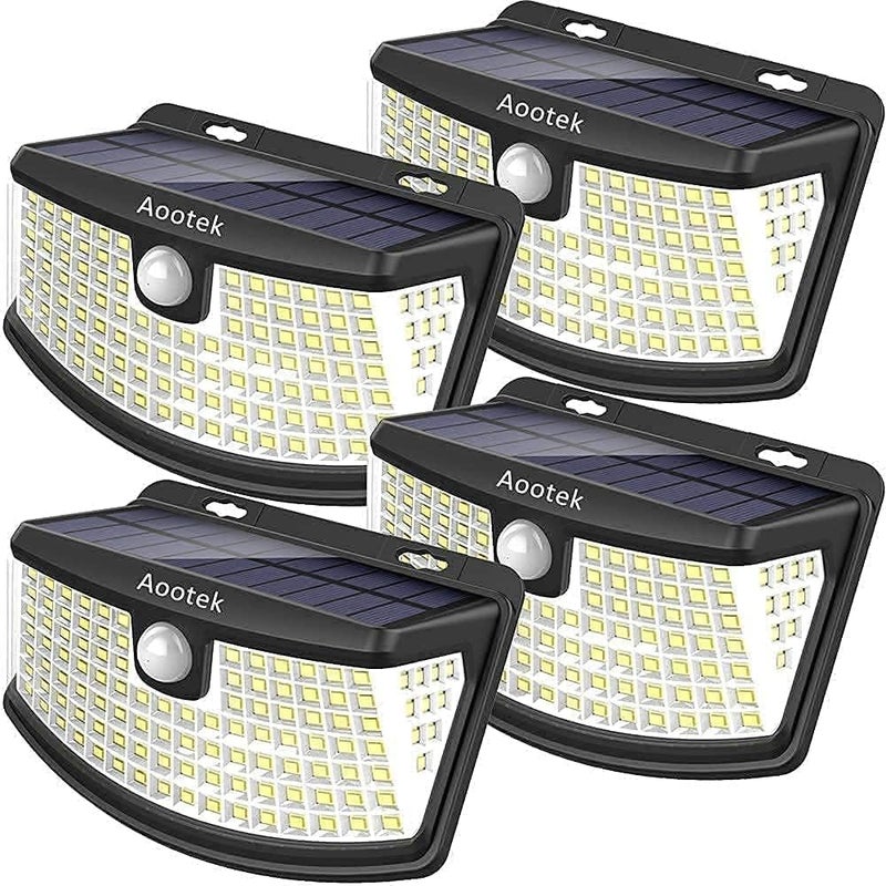 Aootek أضواء استشعار الحركة الشمسية الجديدة من Aootek 120 LED مع عاكس الضوء، زاوية واسعة 270°، مقاومة للماء IP65، أضواء للخطوات للباب الأمامي، الفناء، المرآب، السطح (4-pack) - Image 1
