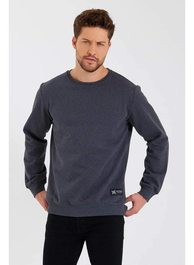 Mmetalic  Anthracite Men’s Cotton-Lined Crew Neck Sweatshirt with Label Detail. for Men | Best Price UAE