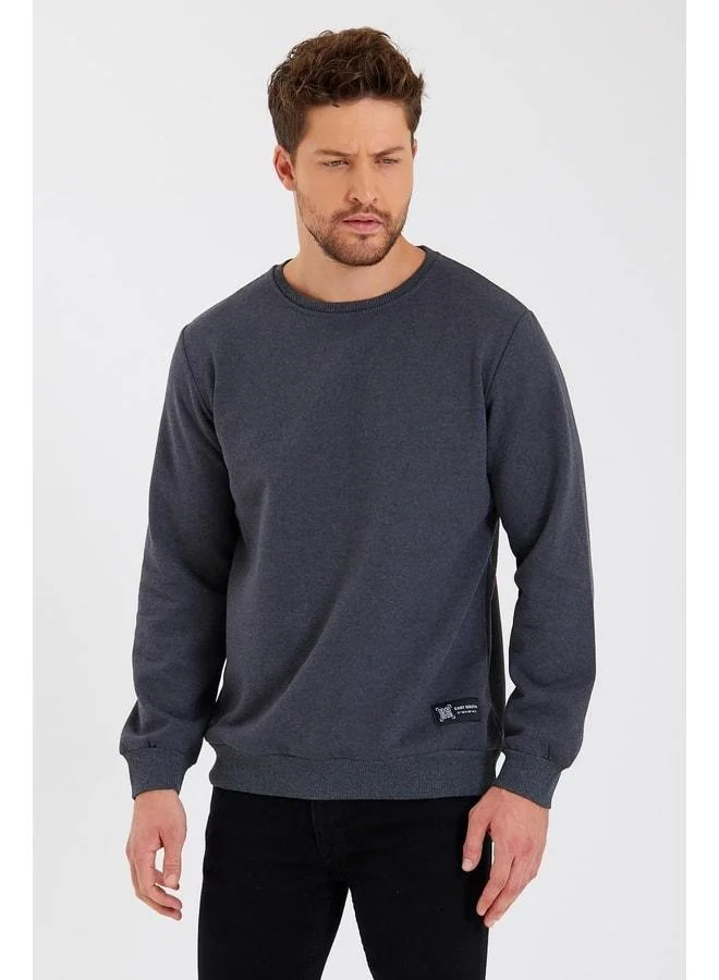 Mmetalic  Anthracite Men’s Cotton-Lined Crew Neck Sweatshirt with Label Detail. for Men | Best Price UAE