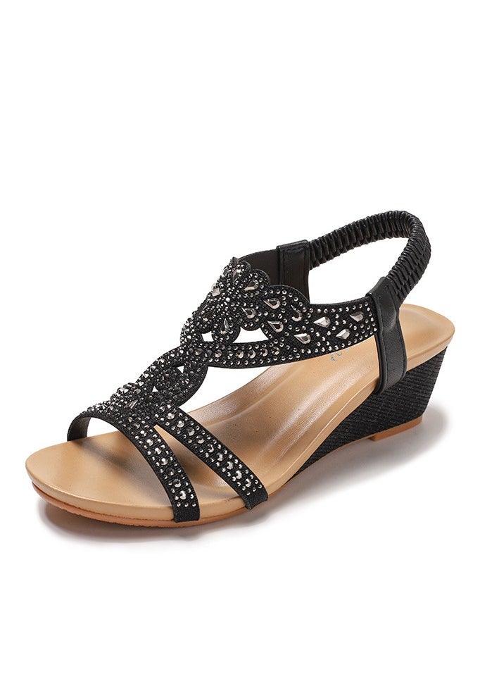 SIKETU Summer New Wedge Heel Fashionable Sandal Retro Elastic Band Roman Sandals  - Image 1