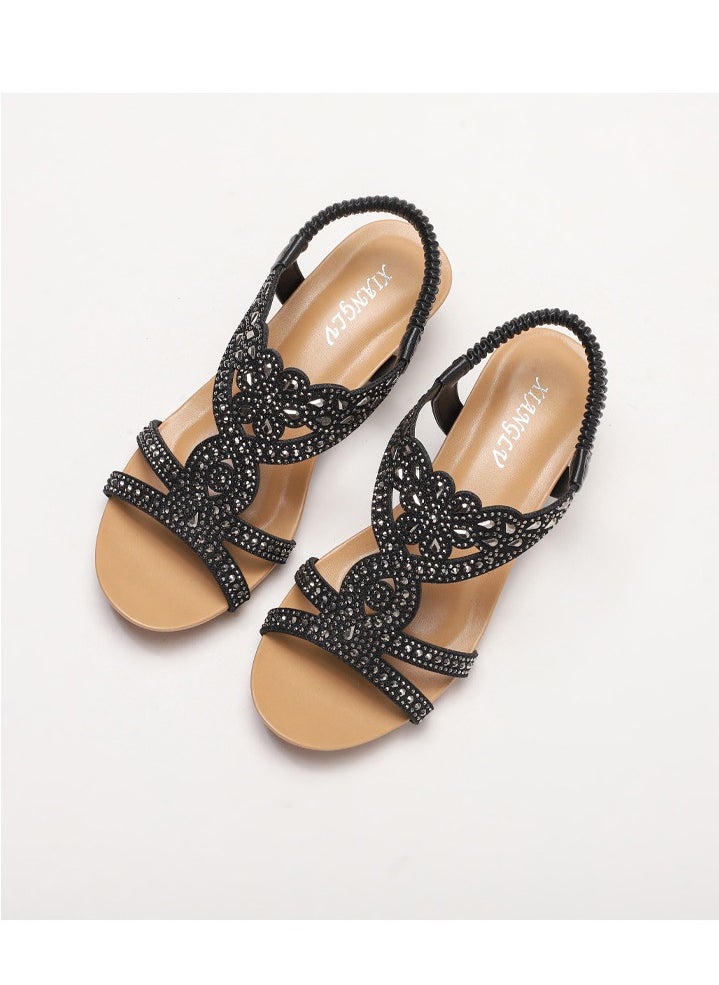 SIKETU Summer New Wedge Heel Fashionable Sandal Retro Elastic Band Roman Sandals  - Image 2
