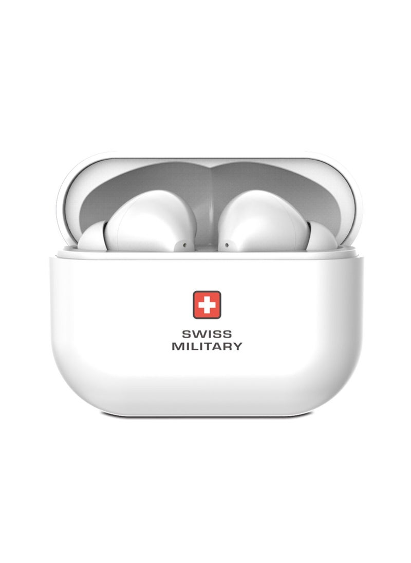 SWISS MILITARY Delta True Wireless In-Ear Earbuds: Deep Bass, Mic for Calls, HD Sound, Type-C Fast Charging, Auto Pairing & Connectivity. Compatible with Apple, Samsung & More. - White  - Image 1