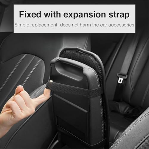 Lyrovo PU Leather Car Armrest Cushion Pad With Side Pockets, Universal Fit for All Car (Mocha) - Image 2