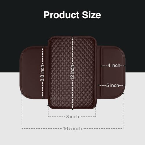 Lyrovo PU Leather Car Armrest Cushion Pad With Side Pockets, Universal Fit for All Car (Mocha) - Image 5
