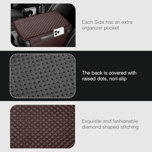 Lyrovo PU Leather Car Armrest Cushion Pad With Side Pockets, Universal Fit for All Car (Mocha) - Image 4