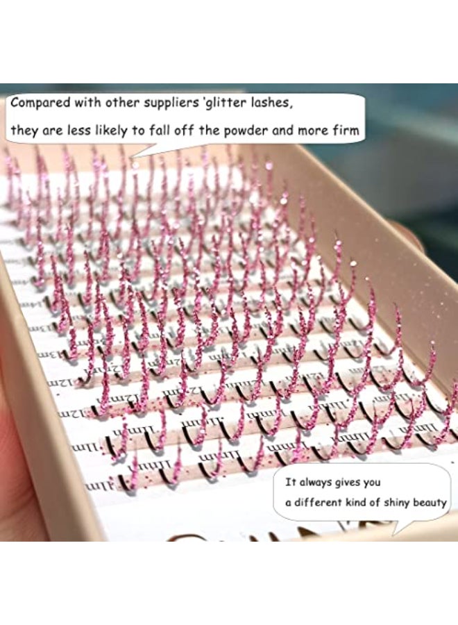 FQNing Glitter Lash Extensions Pink Color Sparkle Spike Glitter Eyelash Extension Individual 11mm16mm 020D Pink - Image 3