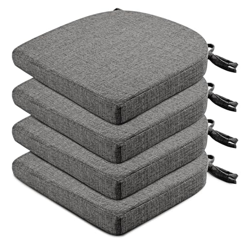 Wellsin Chair Cushions for Dining Chairs 4 Pack - Kitchen Chair Cushions with Ties and Non-Slip Backing - Dining Chair Pads 16"X16"X2", Dark Gray - Image 1