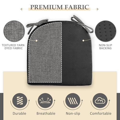 Wellsin Chair Cushions for Dining Chairs 4 Pack - Kitchen Chair Cushions with Ties and Non-Slip Backing - Dining Chair Pads 16"X16"X2", Dark Gray - Image 5