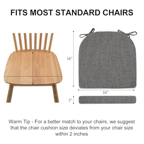 Wellsin Chair Cushions for Dining Chairs 4 Pack - Kitchen Chair Cushions with Ties and Non-Slip Backing - Dining Chair Pads 16"X16"X2", Dark Gray - Image 2
