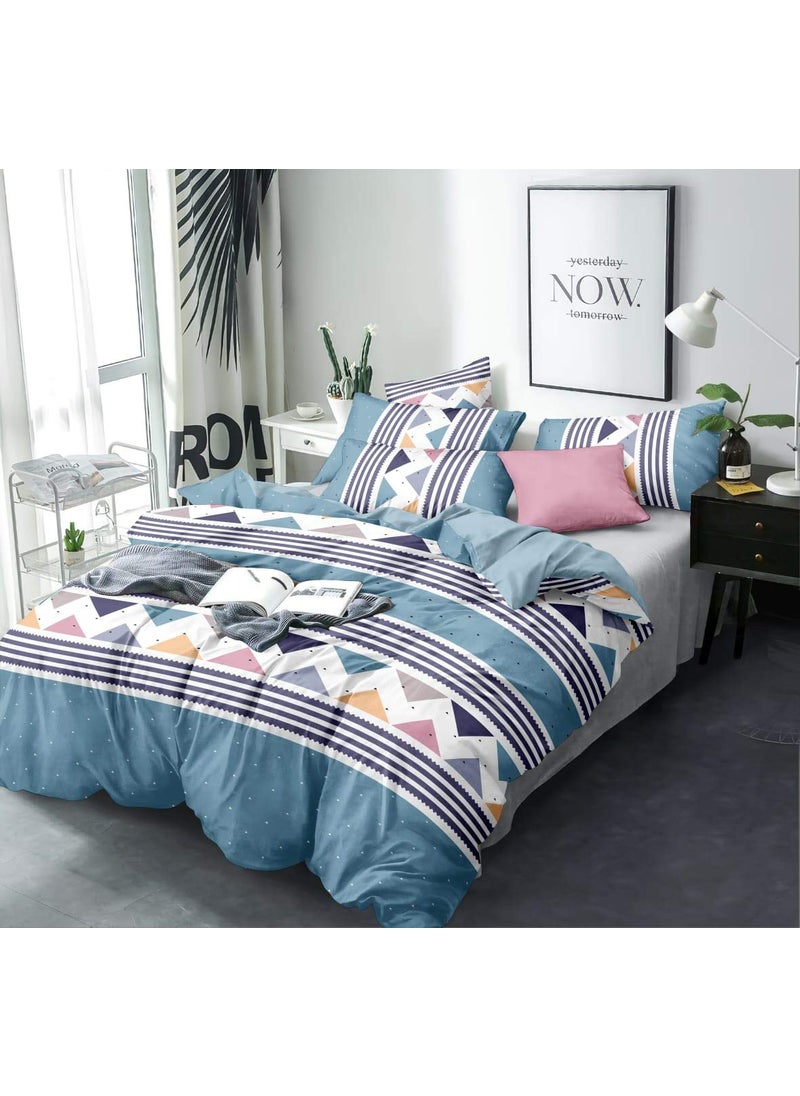 THE HOME STYLE The Home Style Super Soft Glace Cotton King Size Ac Comforter Blanket With 1 King Size Elastic Fitted Bedsheet And 2 Pillow Cover WhiteBlue72X78 Inch Pack Of 4Fade Resistant 350 Tc4 Count  - Image 1