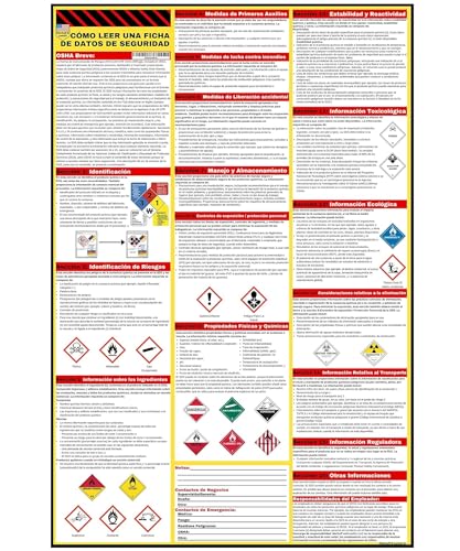 Merhoff Larkin How to Read A Safety Data Sheet (SDS/MSDS) Poster | English & Spanish 2025 | 36 x 24 Inch | UV Coated Paper Sign | OSHA, HMIS, Hazard Compliance Center | Display Instructions Chemical Labels (Spanish) - Image 1