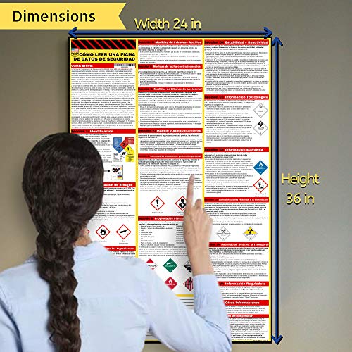 Merhoff Larkin How to Read A Safety Data Sheet (SDS/MSDS) Poster | English & Spanish 2025 | 36 x 24 Inch | UV Coated Paper Sign | OSHA, HMIS, Hazard Compliance Center | Display Instructions Chemical Labels (Spanish) - Image 3