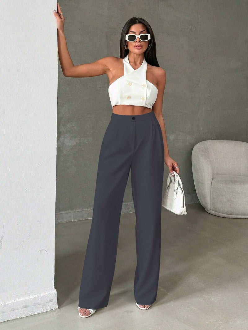 Toochki Trousers for Woman Pants Women's Formal Office Korean | Grey Track Pant | Straight | Cotton Spandex Stretchable Trouser | High-Waisted Bottom Wear - Image 3