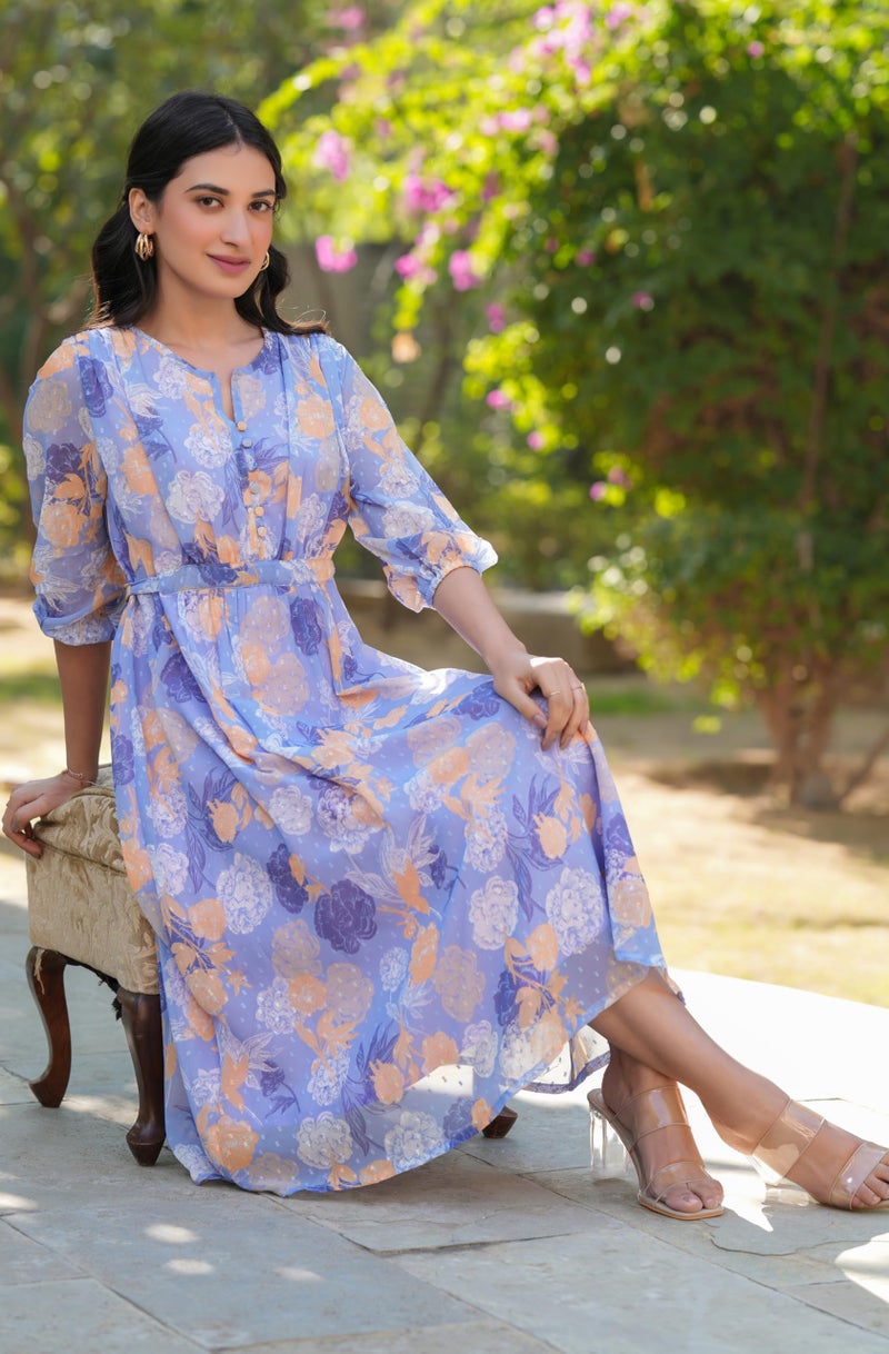 Janasya Women's Lavender Georgette Floral Printed A-line Dress (JAC24DR01795-L) - Image 3