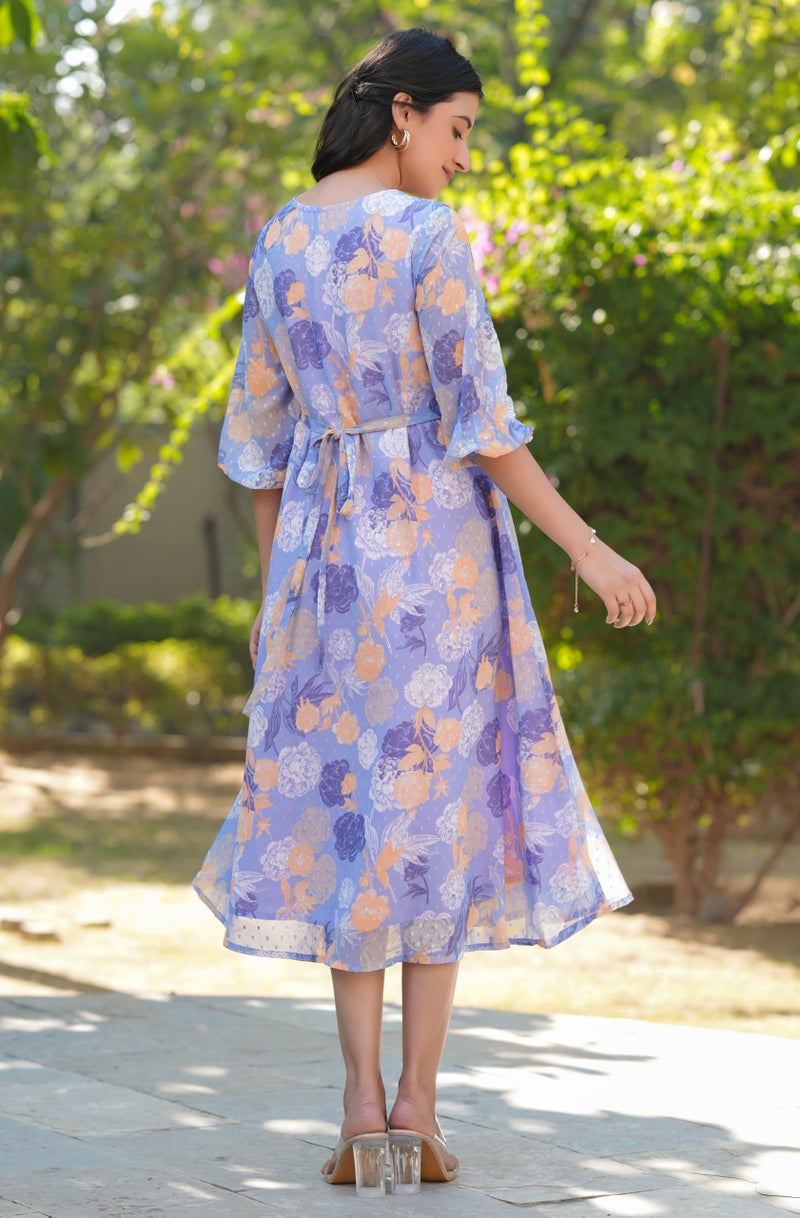 Janasya Women's Lavender Georgette Floral Printed A-line Dress (JAC24DR01795-L) - Image 4