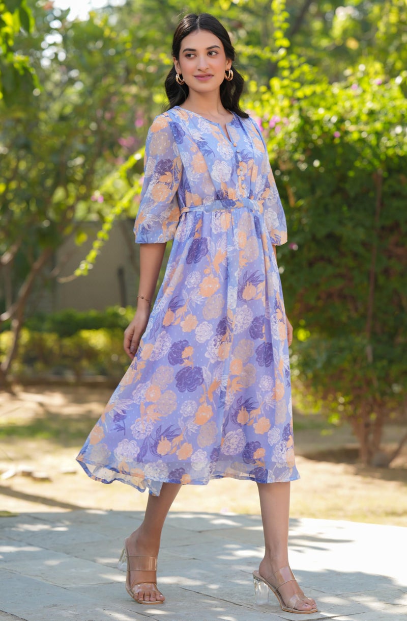 Janasya Women's Lavender Georgette Floral Printed A-line Dress (JAC24DR01795-L) - Image 5