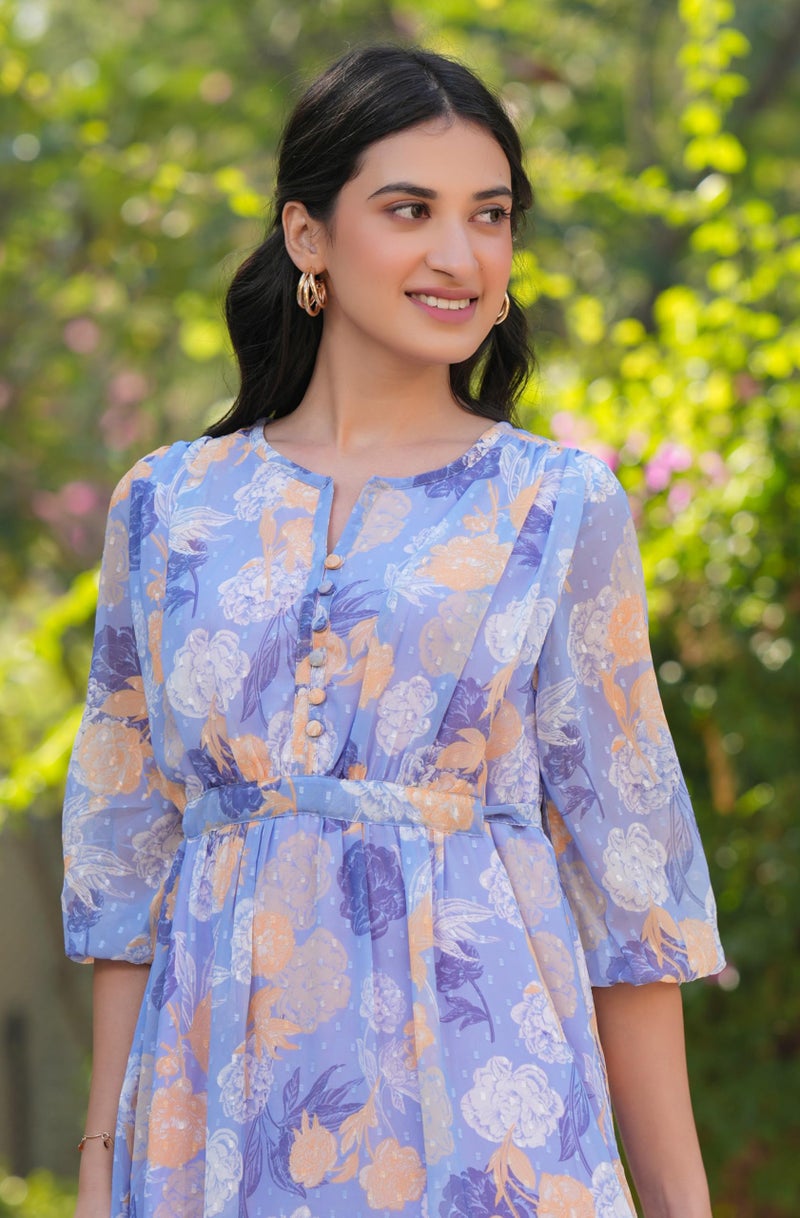 Janasya Women's Lavender Georgette Floral Printed A-line Dress (JAC24DR01795-L) - Image 2