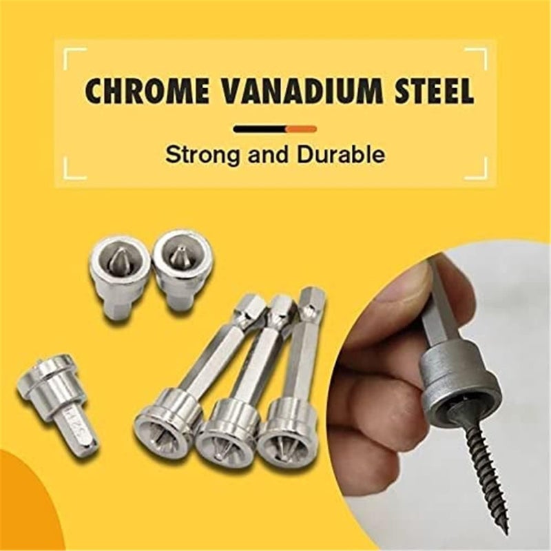 woobles 5Pcs/Set Magnetic Positioning Screwdriver Bits,Magnetic Anti Slip Woodworking Screw Hex Shank Positioning Bit Batch Head Set (25mm+50mm) - Image 3