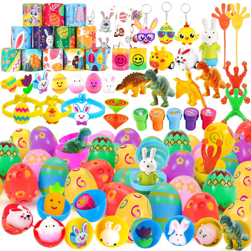 WEARXI 100 PCS Prefilled Easter Eggs with Toys 45 Plastic Easters Egg55 Easter Egg Fillers Toys Easter Eggs Filled Easter Basket Stuffers for Toddler Boy Girl Party Favors Easters Gifts for Kids - Image 3