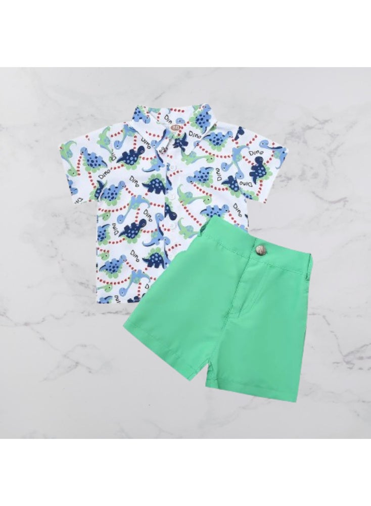 MiniMe Boys’ Summer 2‑Piece Set | 6 Years | White & Green | Cotton | Includes Dino Shirt & Shorts | Lightweight & Breathable | Stylish & Comfortable | Ideal For Summer & Daily Wear | Easy To Wash - Image 3