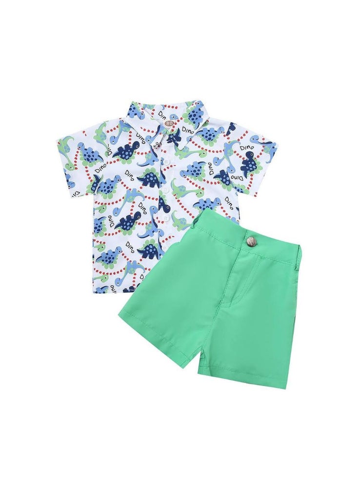 MiniMe Boys’ Summer 2‑Piece Set | 6 Years | White & Green | Cotton | Includes Dino Shirt & Shorts | Lightweight & Breathable | Stylish & Comfortable | Ideal For Summer & Daily Wear | Easy To Wash - Image 2