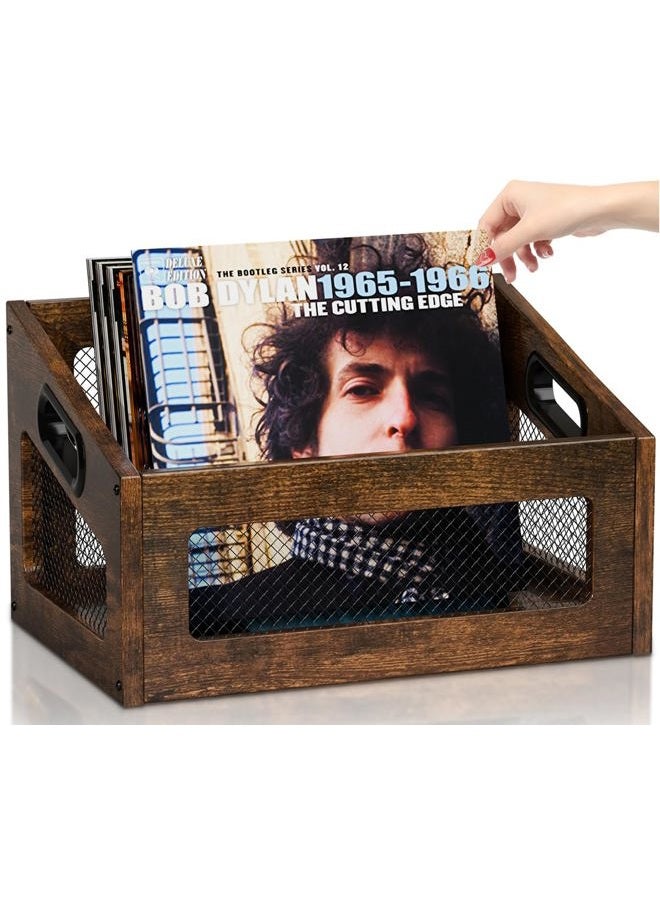 QILICHZ Vinyl Record Storage,Wood Record Storage Crate,80+ Lps Vinyl Records Holder,Rustic Album Storage For Vinyls Records, Magazine File Holder Rack For Home Office,Rustic Black - Image 1